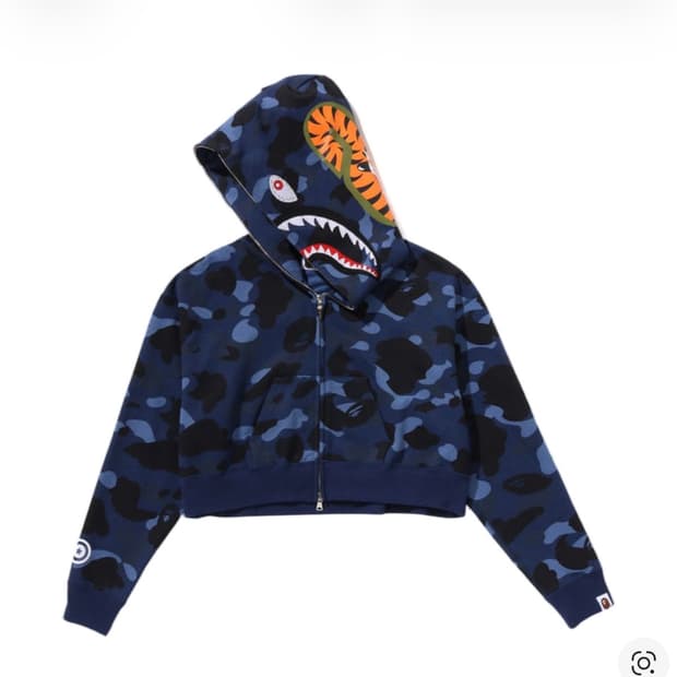 (W) 베이프 컬러 카모 크리스탈 스톤 샤크 크롭 풀 집 후드 네이비