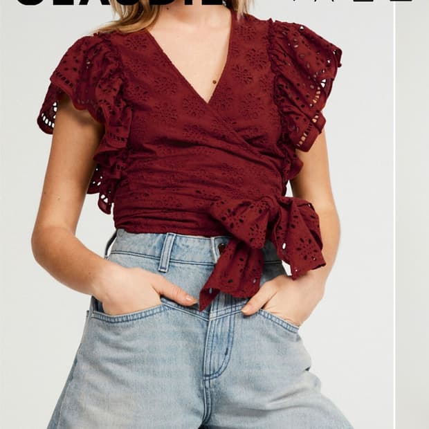 끌로디피에로 Claudie Pierlot 유기농 코튼 아일렛 랩 블라우스