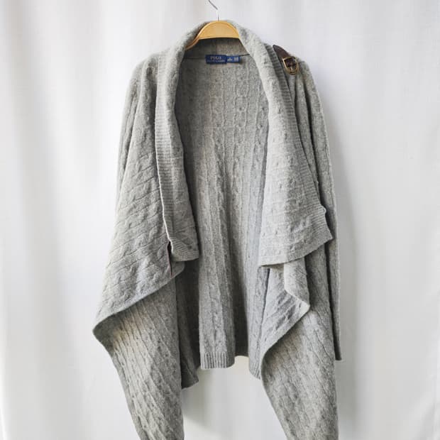 폴로 랄프로렌 울 캐시미어 소가죽스트랩 워머 니트 가디건 라이트그레이 M