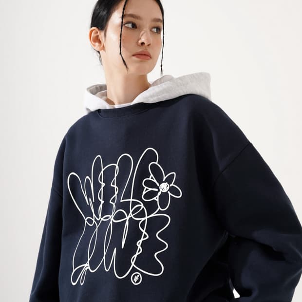 TWN 덤블 워싱 기모 맨투맨 navy - L