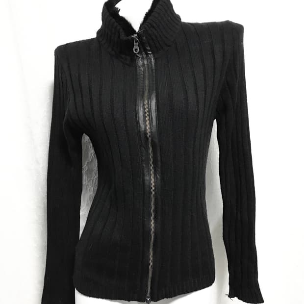 빈티지 00s 펑크 골지 퍼 카라 투웨이 니트 집업