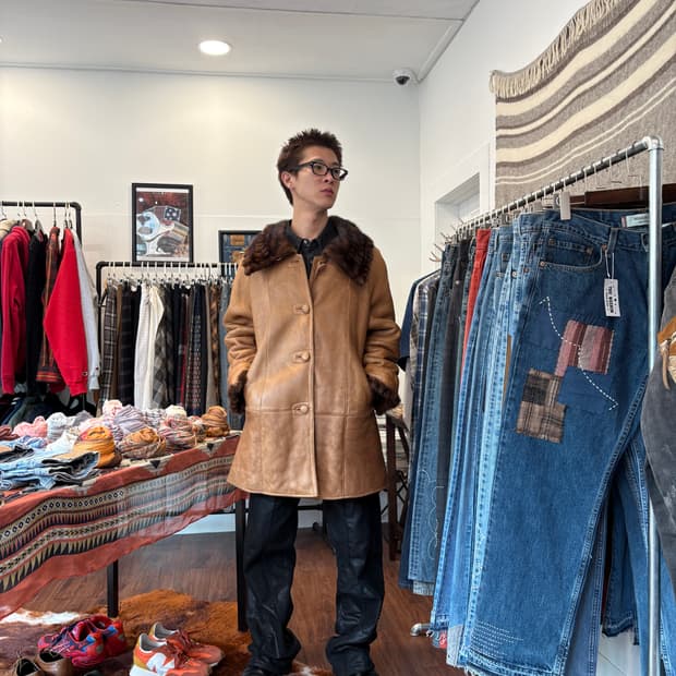 Vintage 양털 100% 밍크 가죽자켓