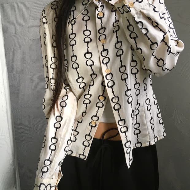 Celine 올드 셀린느 체인 패턴 블라우스