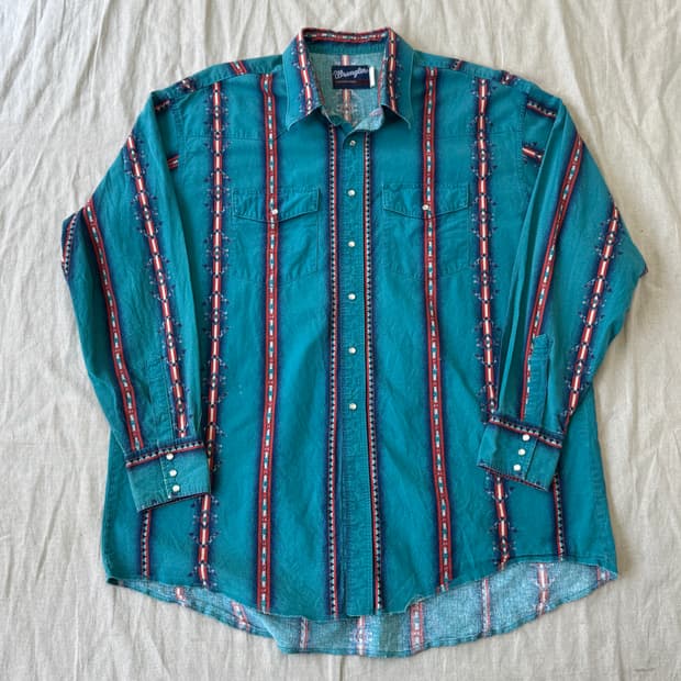 랭글러 90s 에스닉 치마요 청록 웨스턴 셔츠 105~