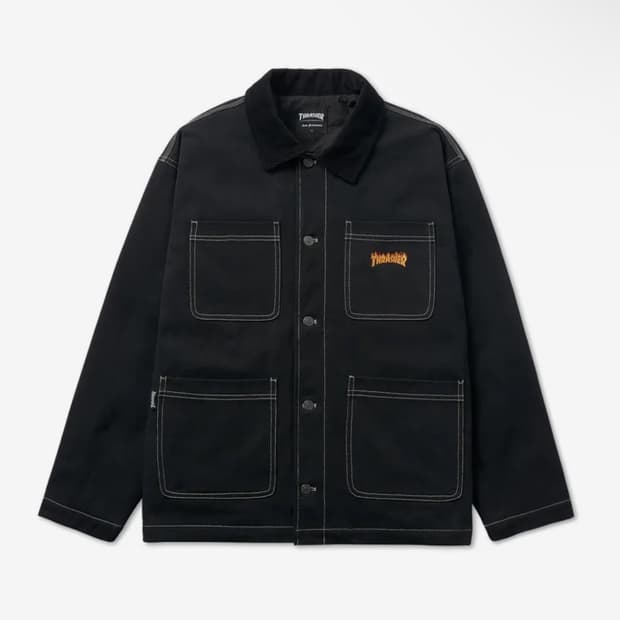 트레셔 퀼티드 스몰 플레임 로고 워크 자켓 블랙