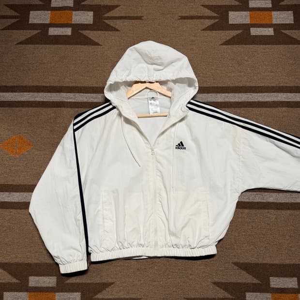 아디다스 여성 크롭 바람막이 L 화이트