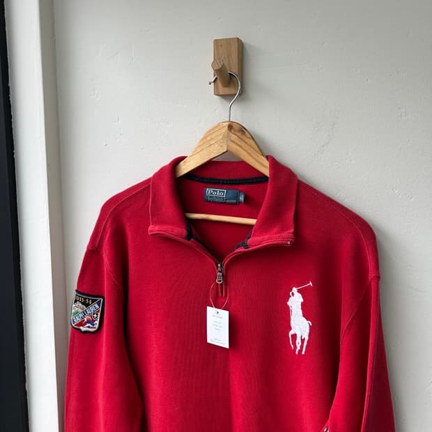 15962 - 폴로 랄프로렌 레드 빅로고 반집업 니트