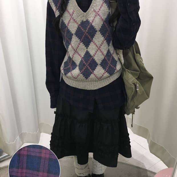 grape check shirt + vest set