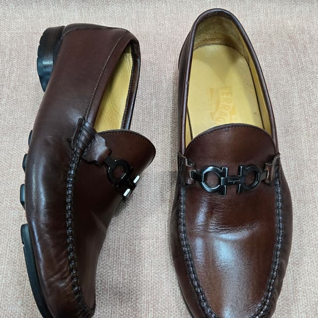 살바토레 페라가모 260mm- 정품 간치니 남성용 브라운 가죽 로퍼