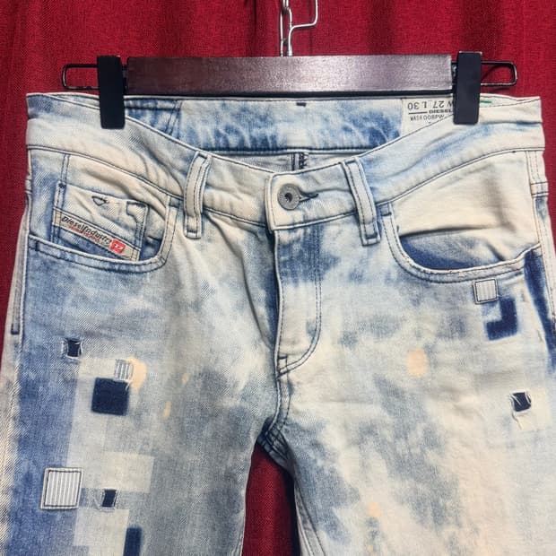 디젤 연청 패치워크 워싱 스키니진 27