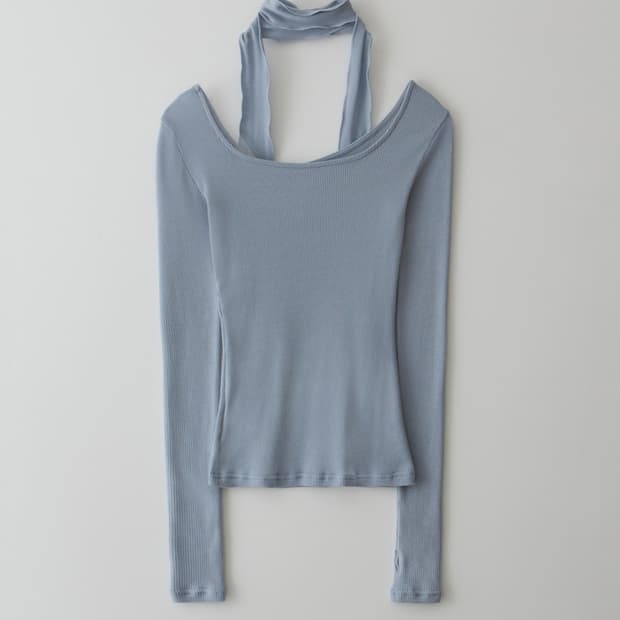 마조네 neck point ribbed top