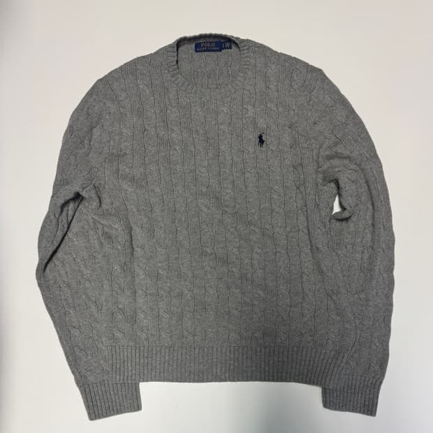 정품!! 폴로 랄프로렌 신형 라벨 케이블 니트 L 그레이