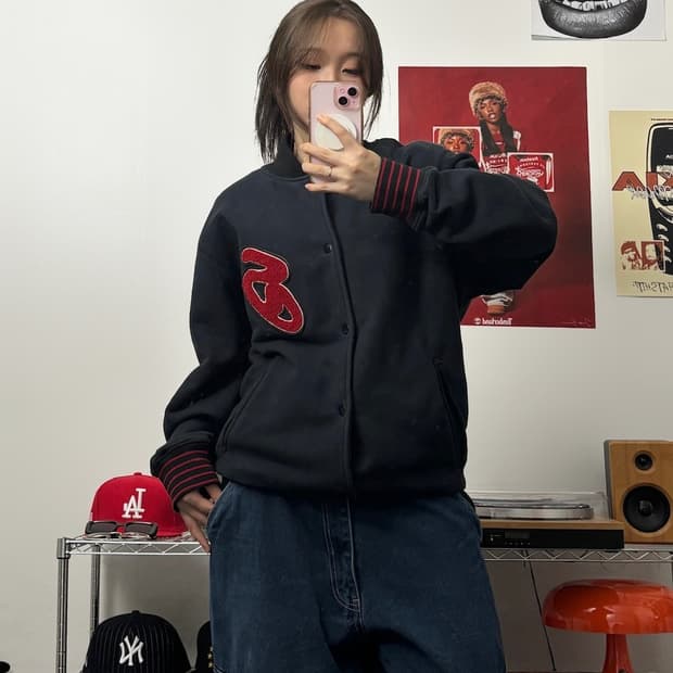 스투시 00s S로고 스웻 스타디움 자켓