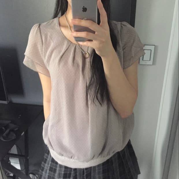 JPN Vintage 라벤더 쉬폰 도트 벌룬 블라우스