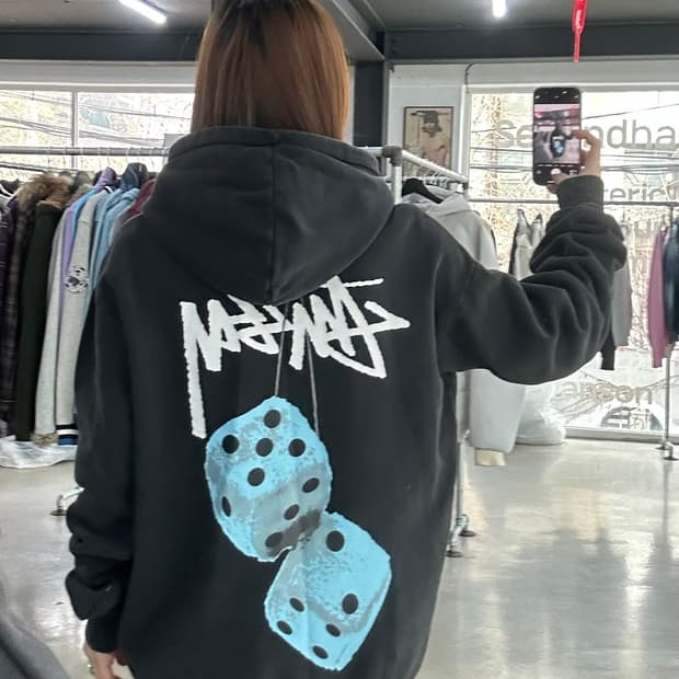 스투시 퍼지 다이스 피그먼트워시드 후드티 블랙