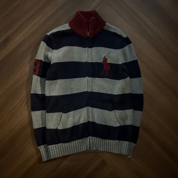 폴로 랄프로렌 빅포니 단가라 니트집업