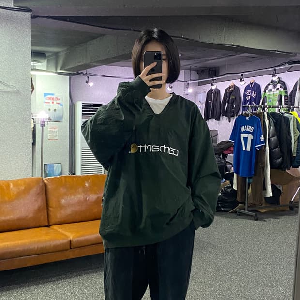 칼하트 빅로고 카키 올드스쿨 웜업 B2929