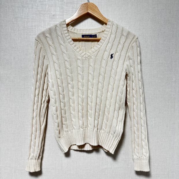 폴로 랄프로렌 케이블 브이넥 니트 아이보리 S