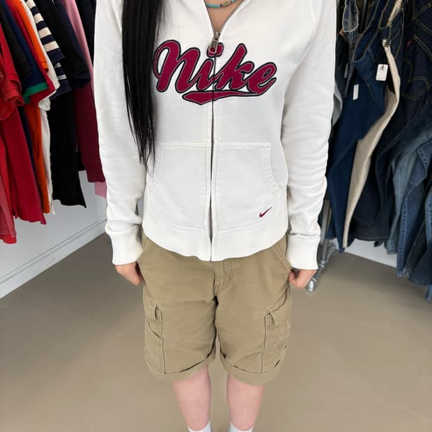 00’s 나이키 레터링 로고 후드 집업 화이트/버건디