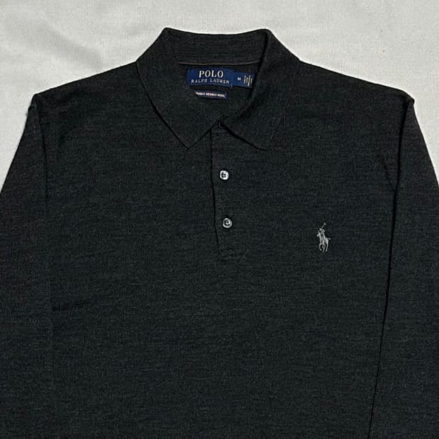 M 폴로랄프로렌 메리노 울 챠콜 카라 니트