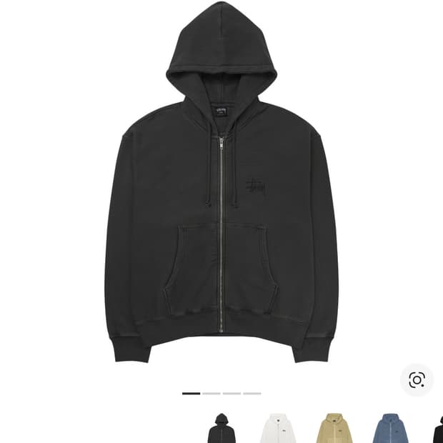 스투시 베이직 피그먼트 다이드 후드집업 블랙 - L