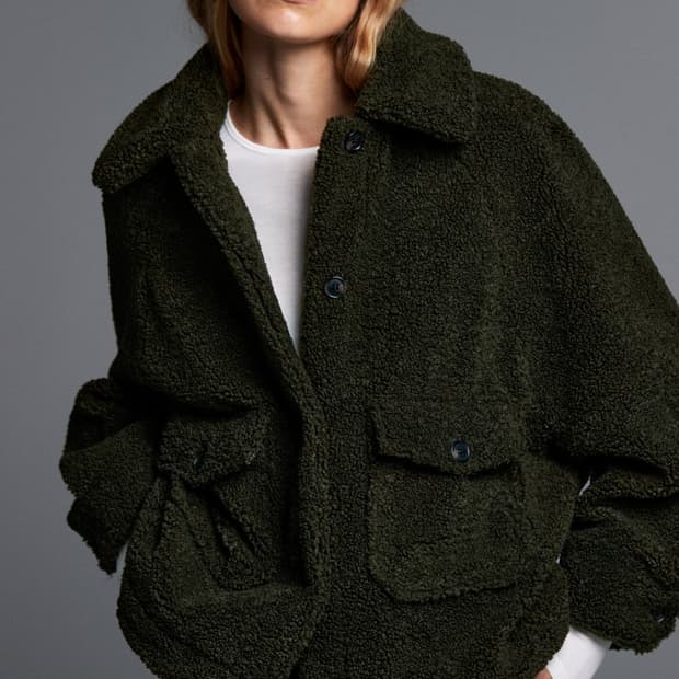 자라 시어링 쉐르파 뽀글이 포켓 오버핏 카키 에코 퍼 자켓 L