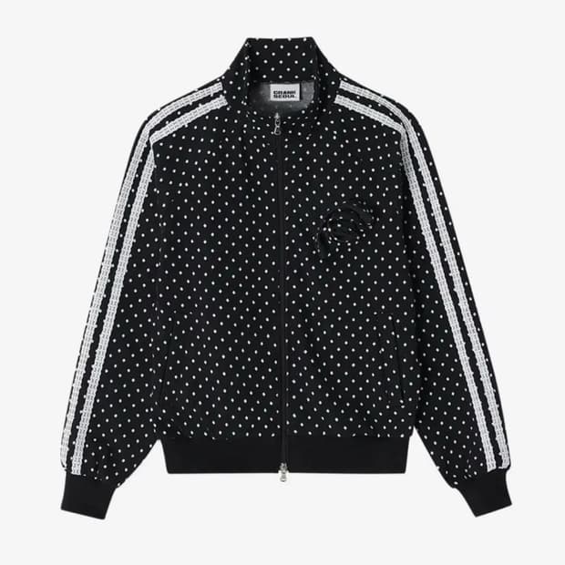 크랭크 로즈 도트 트랙자켓 집업 블랙 장미 코사지