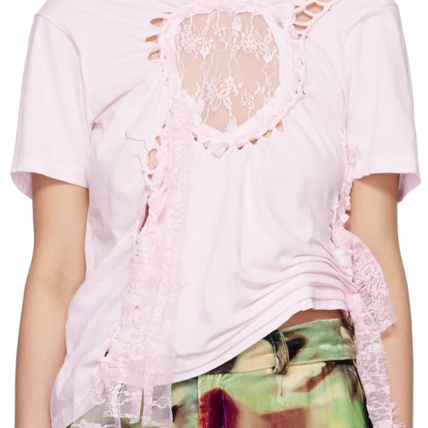 콜리나스트라다 핑크 하트 레이스 티셔츠 s