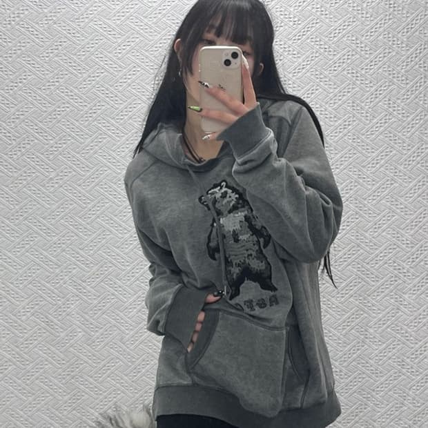 아베크롬비 올드스쿨 키치 불곰자수 약기모 후드티 XL C08799