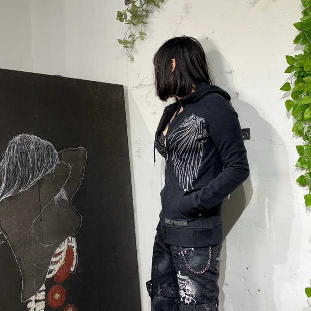 할리데이비슨 큐빅 y2k 날개 자수 후드 집업 XS