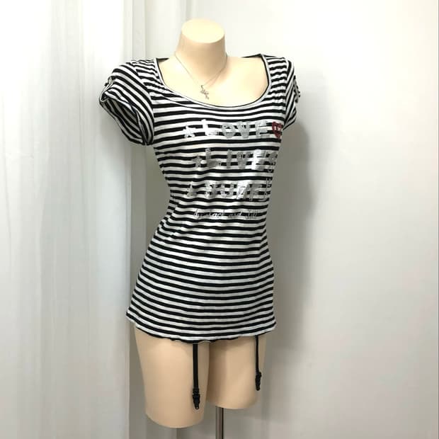 JACK&JILL heart lettering striped tee