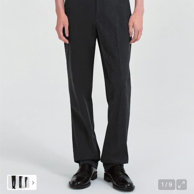 무신사스탠다드 세미 와이드 히든 밴딩 슬랙스 차콜 그레이, 베이지