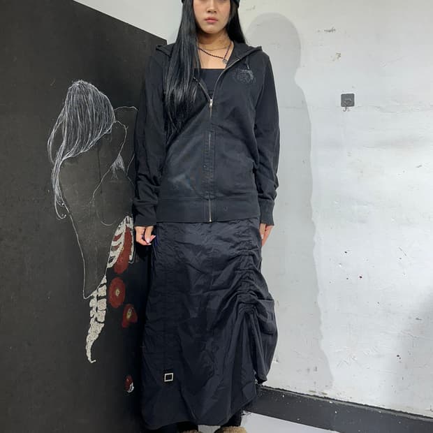 디젤 고딕 프린팅 오버핏 블랙 후드집업 져지 S