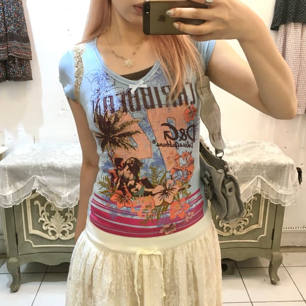 Dolce & Gabbana 돌체앤가바나 스카이블루 레이스 프린팅탑