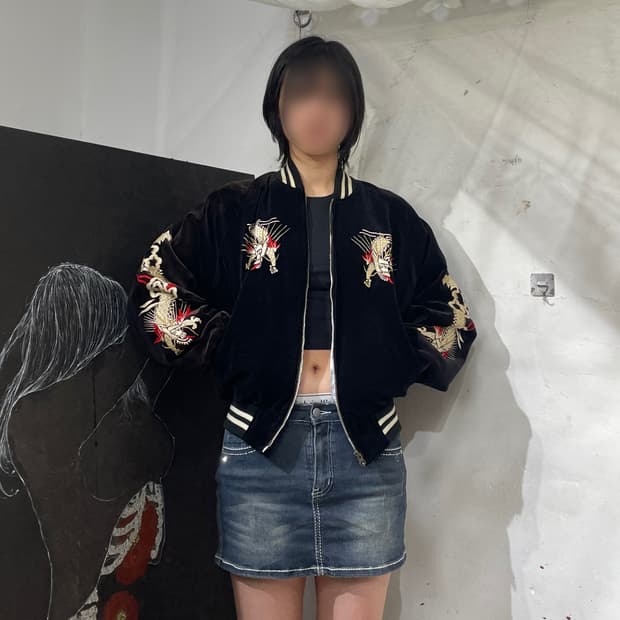 일본빈티지 요코스카 벨벳 자수 스카잔 오리엔탈 스카쟌 M