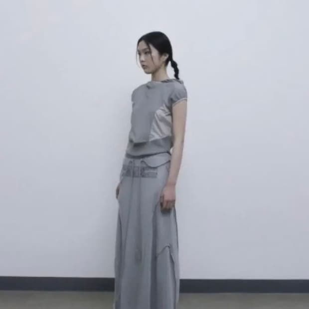 오호스 그레이 절개 롱스커트