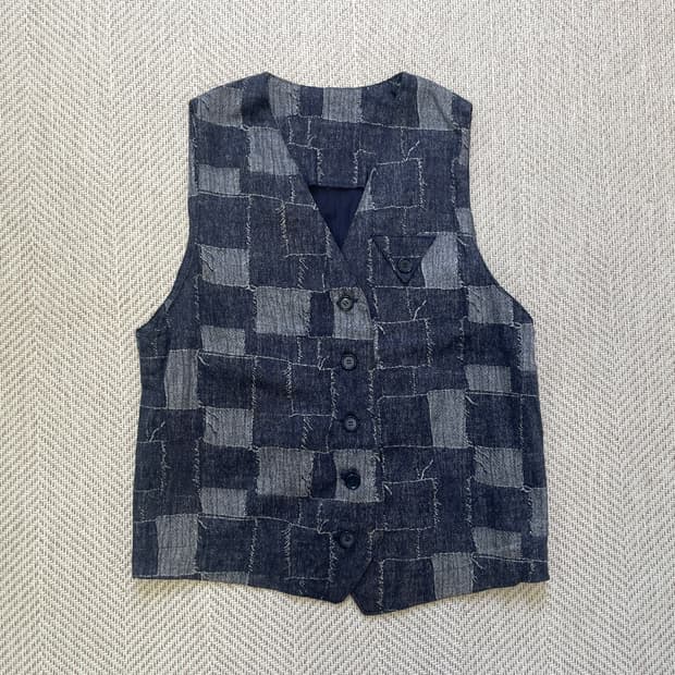 빈티지 패치워크 벨티드 베스트
