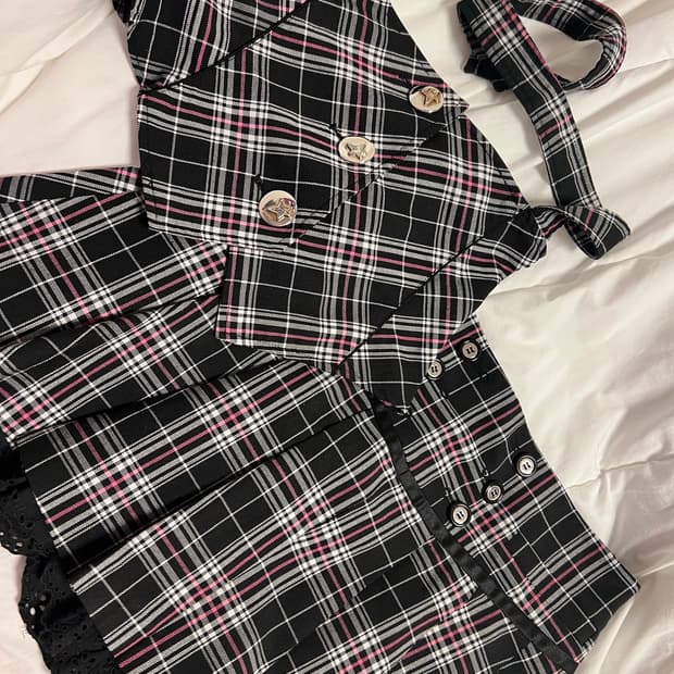 에고이스트 투피스 블랙핑크체크 셋업