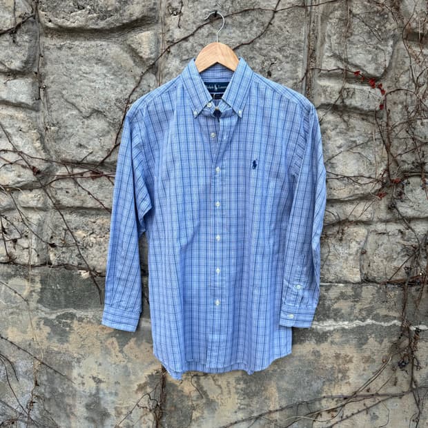 폴로 랄프로렌 빈티지 체크 패턴 셔츠 블루 s