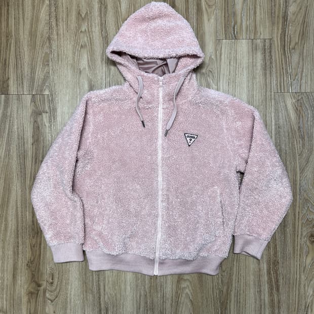 게스 핑크 후리스 후드집업