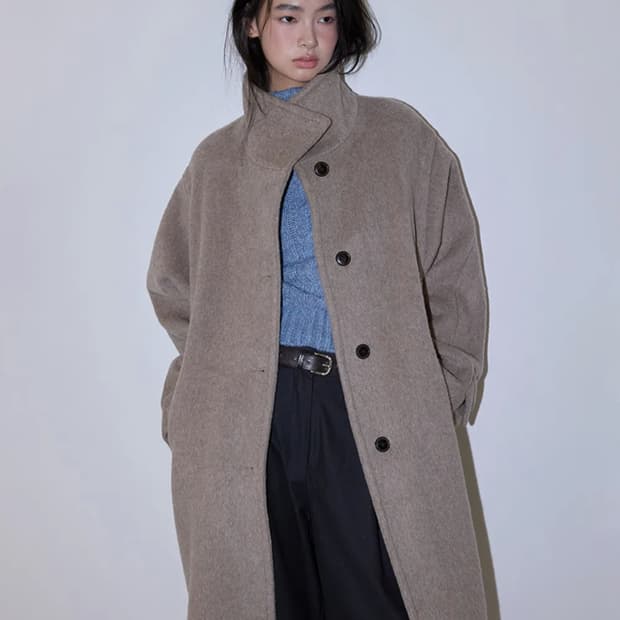 미치코런던 코시노 벨티드 발마칸 울 코트 오트 베이지