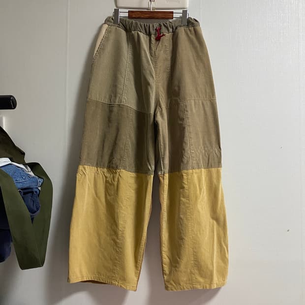 (32)빈티지 패치워크 브라운 코듀로이 벌룬핏 코튼 팬츠