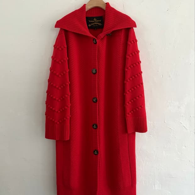 Vivienne Westwood 비비안웨스트우드 하이넥 레드 니트 코트