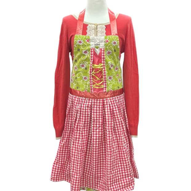 딸기체크 에이프런 원피스 일본 빈티지