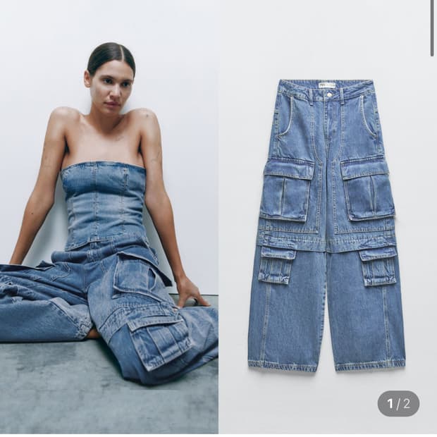 38사이즈 자라 zw 하이웨스트 카고 팬츠 데님 9632/072