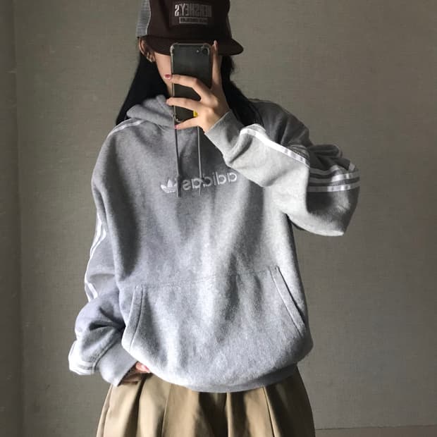 아디다스 그레이 부클 후드티