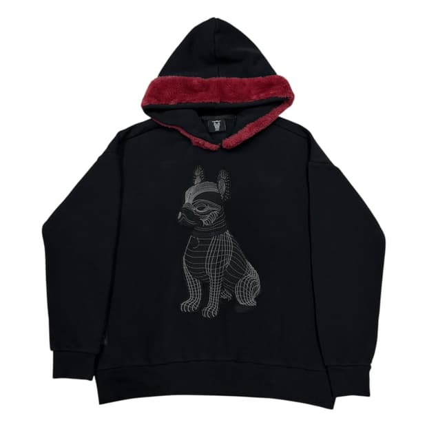 라이프워크 여성 퍼 후드 포인트 기모 후드티 블랙