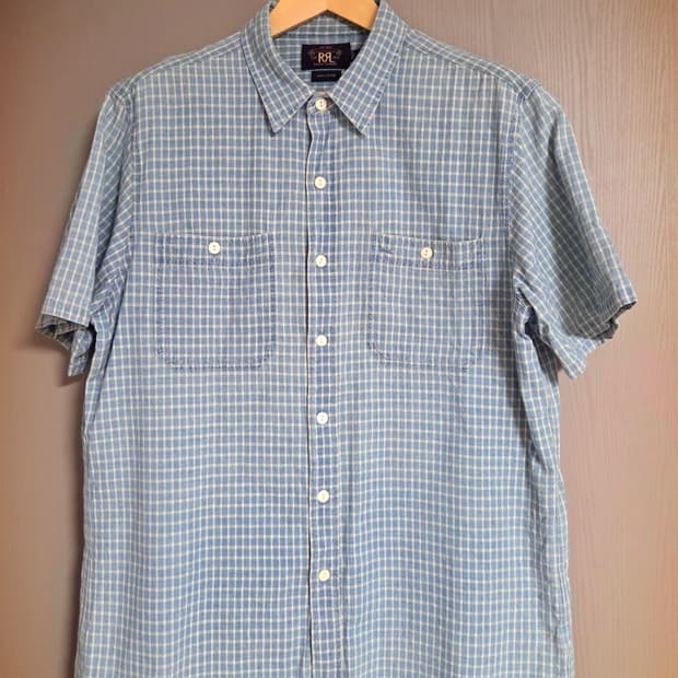 RRL 더블알엘  블루 체크 반팔 셔츠 XL