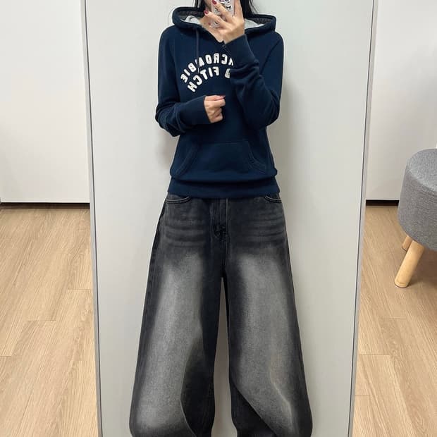 아베크롬비 슬림핏 자수로고 네이비 후드티