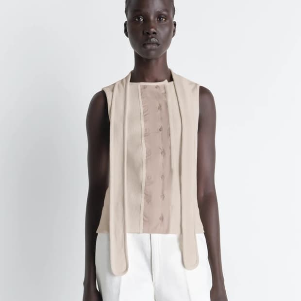 [XS,S,M]르메르 26ss 스카프 슬리브리스 니트 탑/세이지